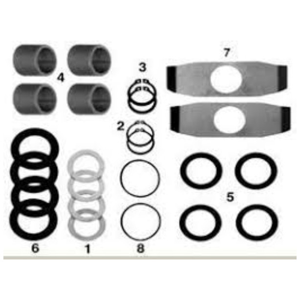 Freightliner Argosy camshaft repair kit showing bushings, bearings, and installation hardware.