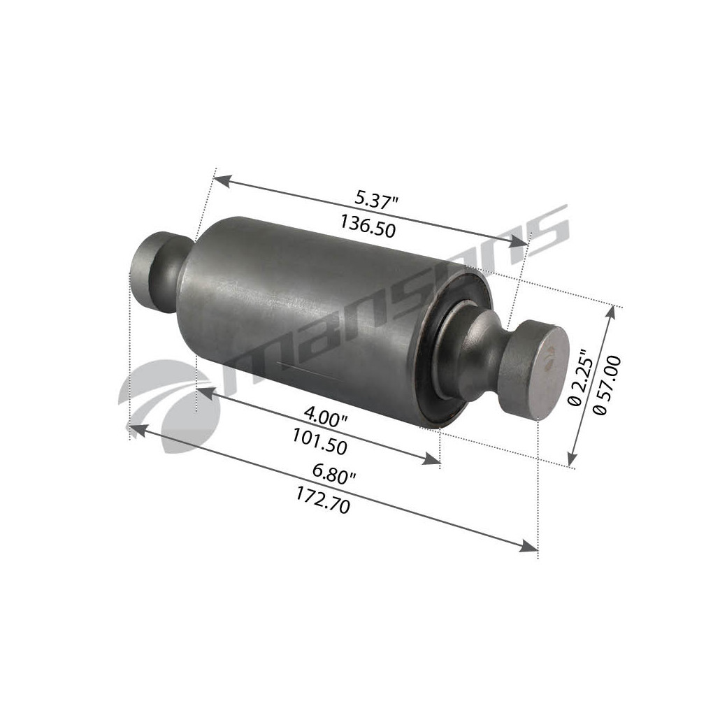 Freightliner front leaf spring bush with integrated pin, showing steel sleeve and rubber isolator.