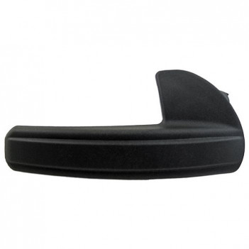Freightliner neW gen left-hand interior door handle showing black plastic grip and metal mounting plate.