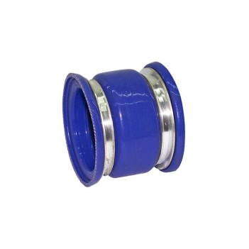 Volvo D13A FH V3 charge air hose showing reinforced rubber or silicone construction with hose clamps.