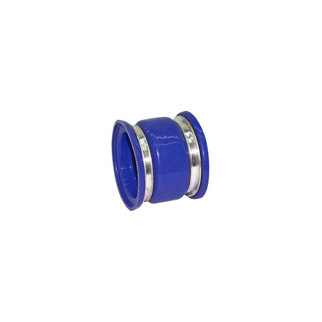 Volvo D13A FH V3 charge air hose showing reinforced rubber or silicone construction with hose clamps.