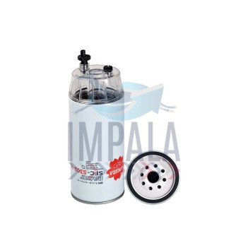 Mercedes diesel fuel filter SFC-5302-10B with water-separating cartridge and metal housing.