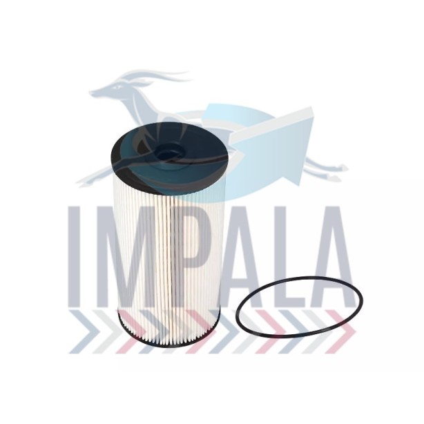 OEM-style Isuzu 6HK1-TCS fuel filter cartridge with metal top and pleated media.