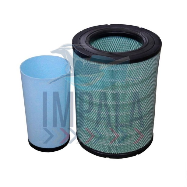 Volvo FMX heavy-duty air filter kit A-71590-S "Flower" showing stacked primary/secondary filters with pleated media.
