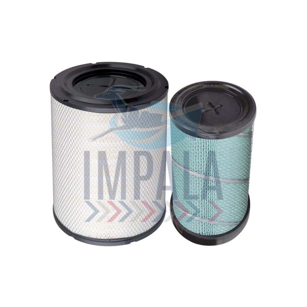 Hino 700 and UD 60-95 rectangular air filter set A-1335M-S showing stacked primary/secondary filters with pleated media.