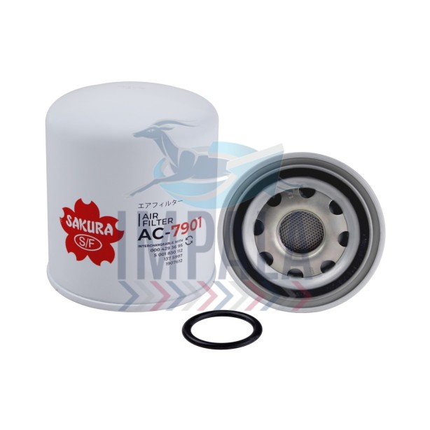 Heavy-duty cylindrical air dryer cartridge AC-7901 with desiccant media for Hino/UD/Mercedes/MAN/DAF trucks.