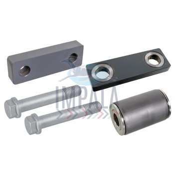 Volvo FH FM Version 4 suspension spring bush kit showing polyurethane/metal bushings and mounting hardware.