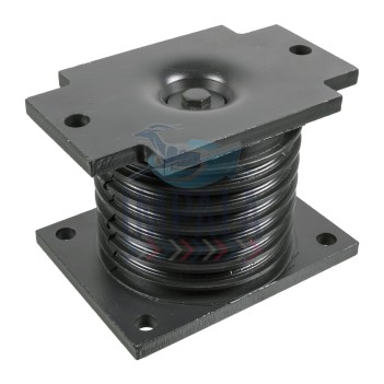 Volvo FH/FM Version 4 rear suspension rubber spring showing cylindrical rubber block with metal mounting plates.
