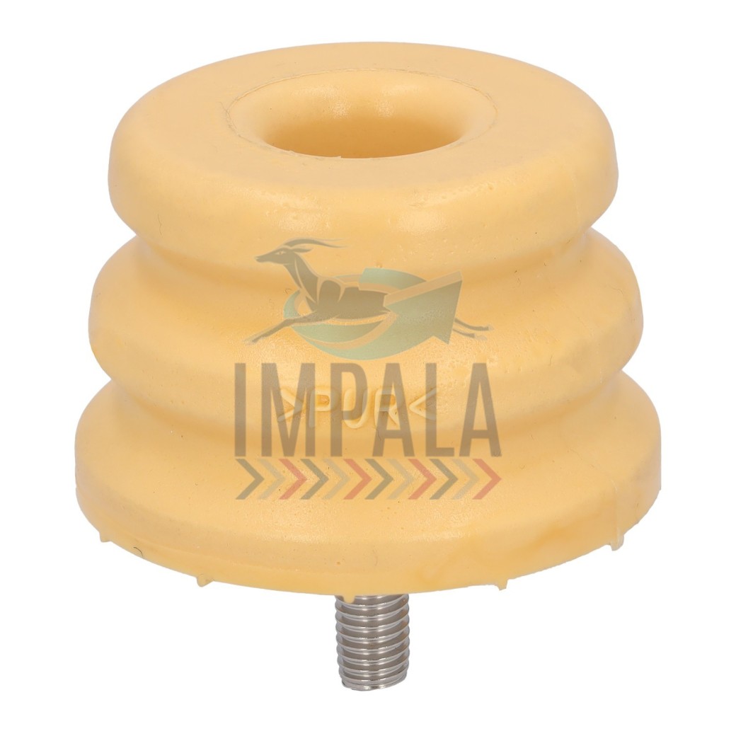 Scania R500 heavy-duty rubber bump stop with bolt mounting plate and impact absorption grooves.