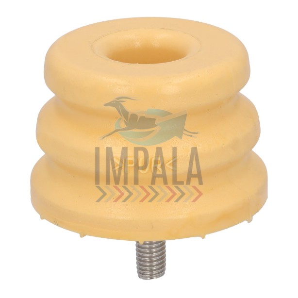 Scania R500 heavy-duty rubber bump stop with bolt mounting plate and impact absorption grooves.