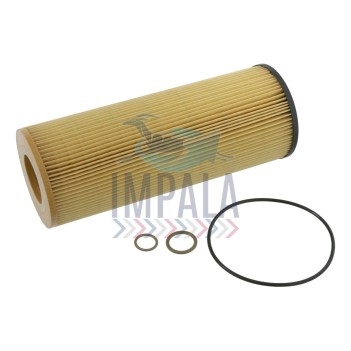 Mercedes Actros MP1/MP2/MP3 spin-on oil filter with metal housing and anti-drain back valve.