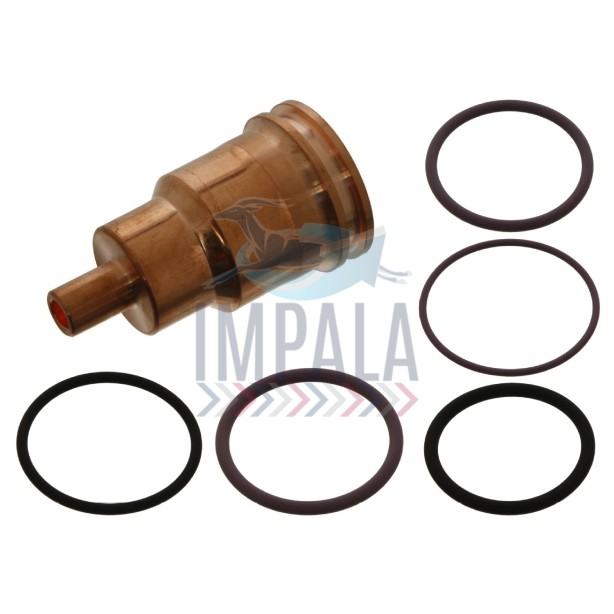 Volvo D13 Euro 3 injector tube showing copper sealing and fuel injector connections.