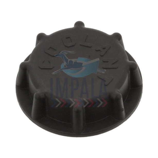 Volvo FH D12 coolant expansion tank cap showing cap design and sealing gasket.