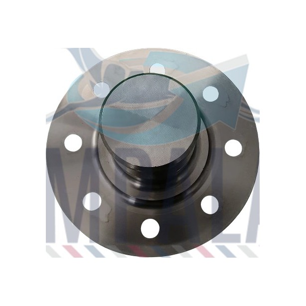 Heavy-duty steel king pin showing cylindrical body with mounting flange for trailer coupling. Heavy-duty steel king pin showing cylindrical body with mounting flange for trailer coupling.