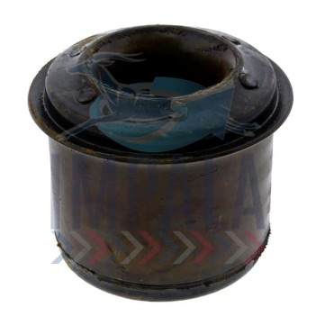 International Louisville truck rear engine mount showing cylindrical rubber isolator with steel mounting plates.