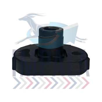 Freightliner Argosy rear lower engine mount showing rubber isolator with steel mounting plates.