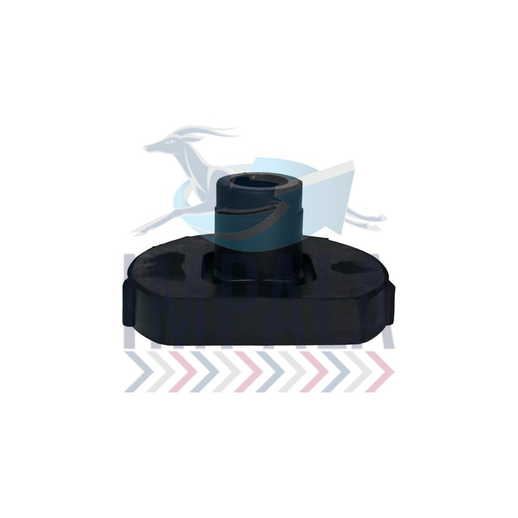 Freightliner Argosy rear lower engine mount showing rubber isolator with steel mounting plates.