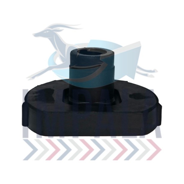 Freightliner Argosy rear lower engine mount showing rubber isolator with steel mounting plates.