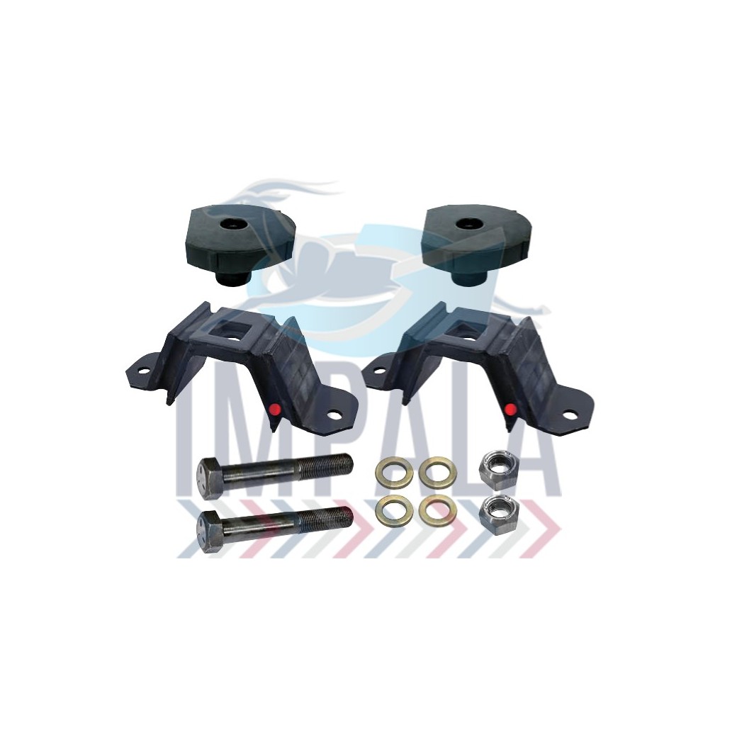 Freightliner Argosy rear engine mount repair kit showing rubber isolators and mounting hardware.