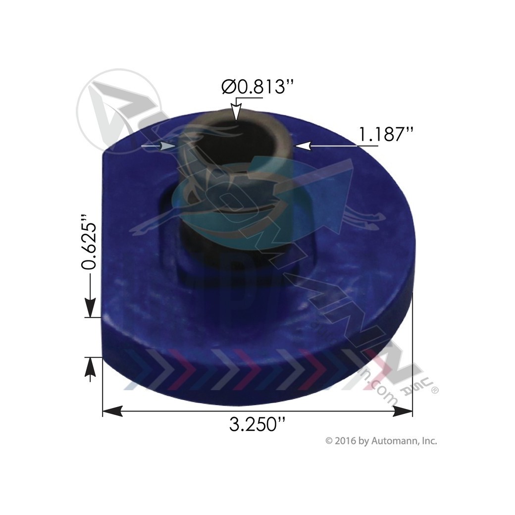Freightliner Argosy rear lower engine mount showing polyurethane vibration isolator with steel mounting plates.
